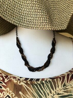 Beaded Necklace Earring Set Black Brown Twist Strand NWT My Style